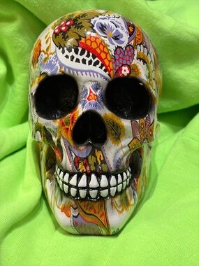 Decorative Colorful Floral Skull Statue
